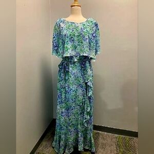 Maison Tara Blue and Green Floral Maxi Dress